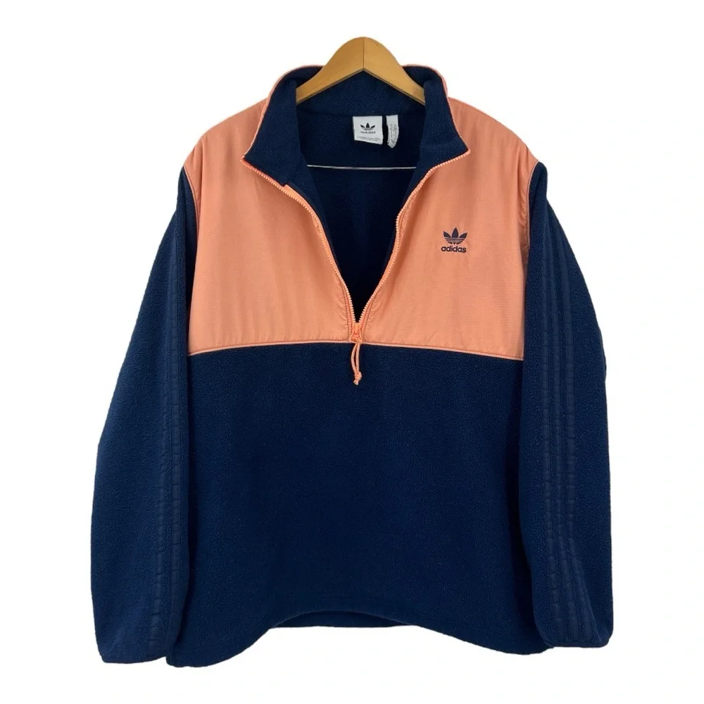 adidas Winterized 1/2 Zip Top Collegiate Navy/Chalk Coral Fleece Jacket SZ L